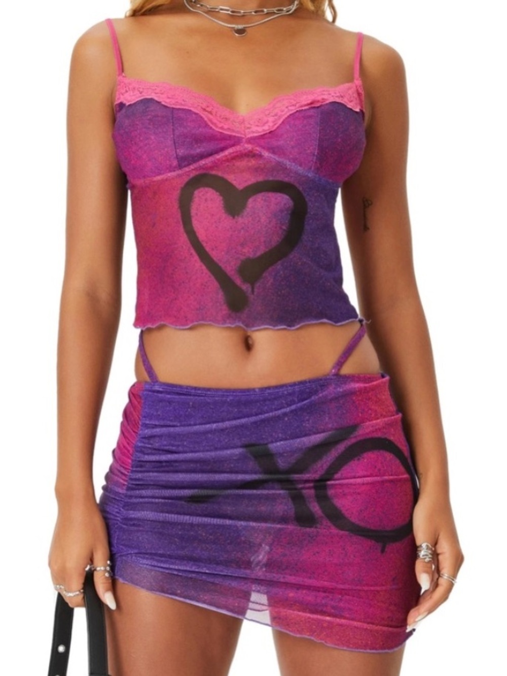 The Kript Pink & Purple Mini Skirt Set
